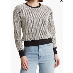 Marine Layer Textured Knit Pullover Sweatshirt S Black White Crewneck